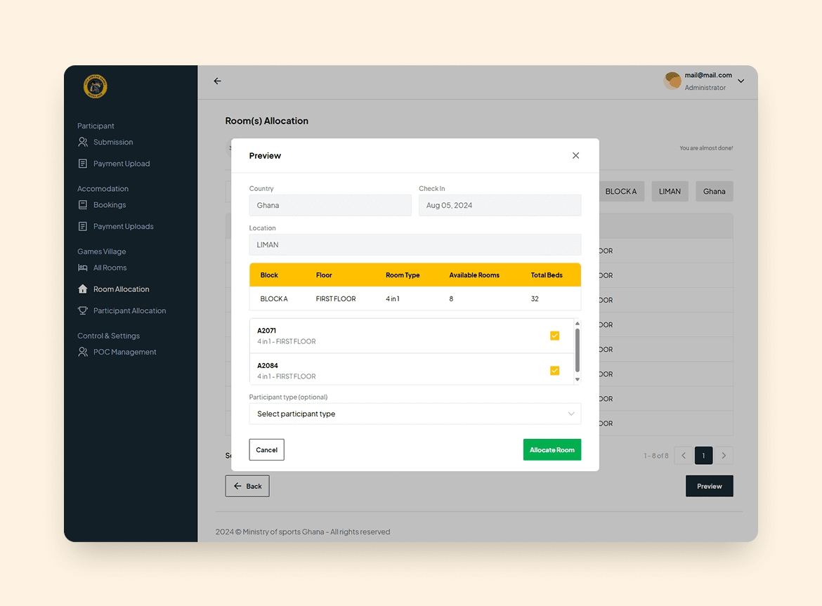 Games Village Management System